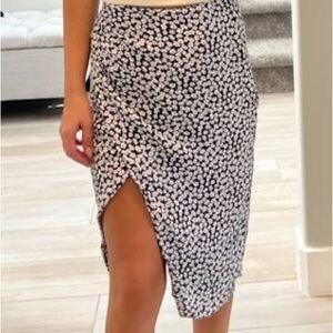 Abercrombie Navy and White Floral Knee Length Skirt With Slit